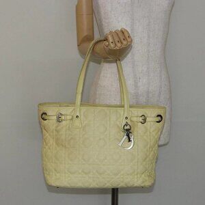 Christian Dior Canage Tote Bag Coated Canvas Yellow Silver Auth BA5981